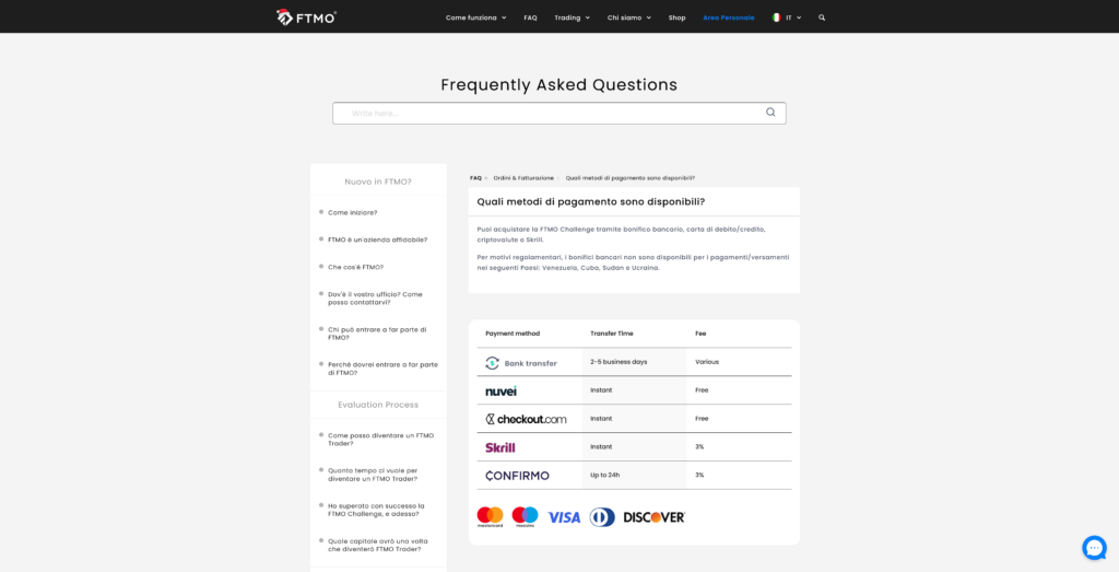 Metodi di pagamento presso FTMO