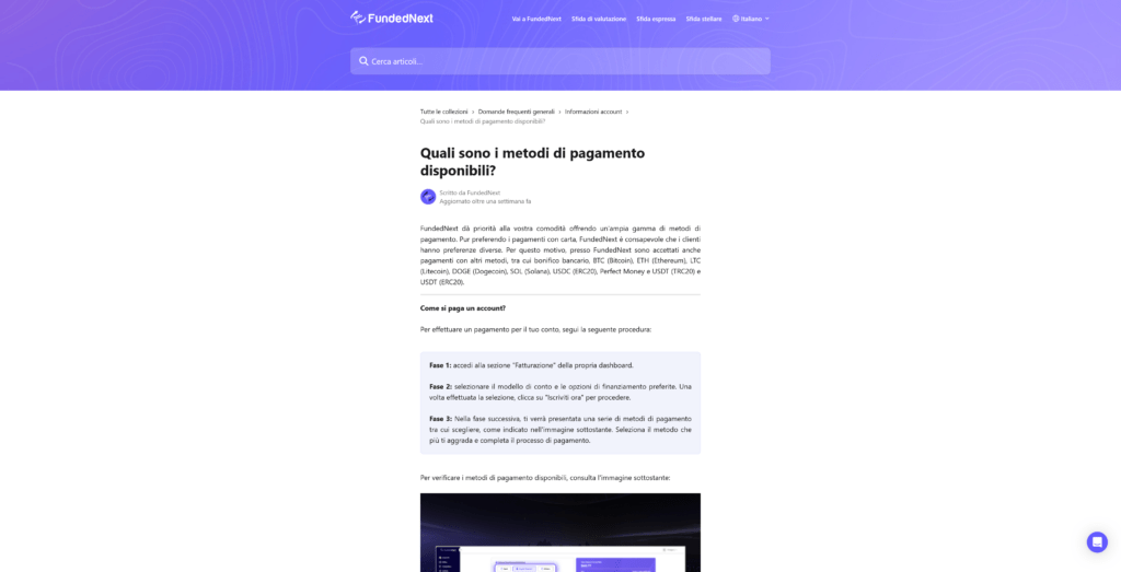 Metodo di Pagamento presso FundedNext