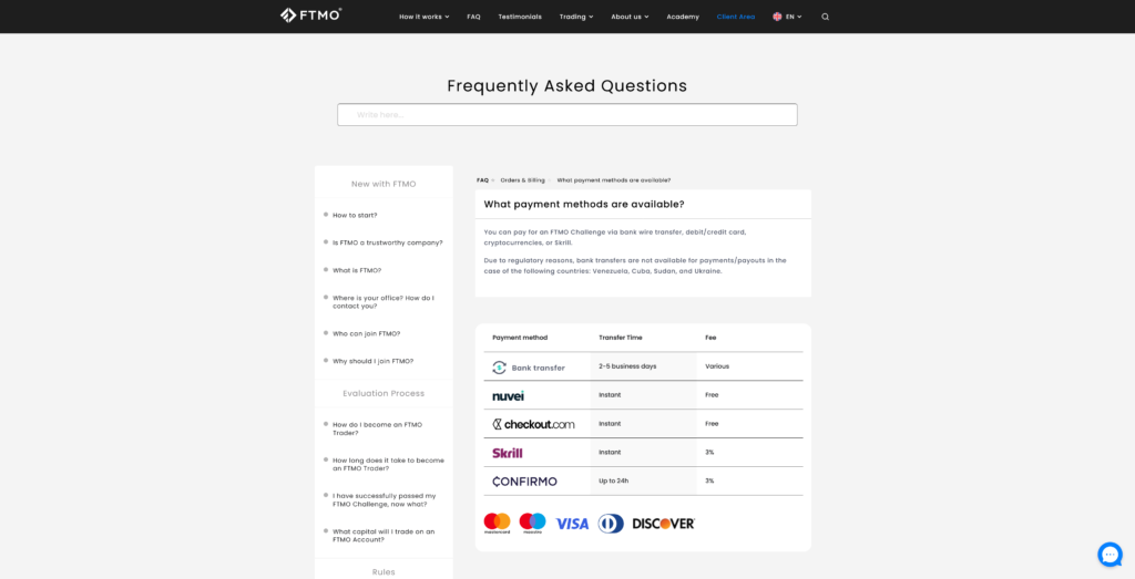 Payment Methods at FTMO