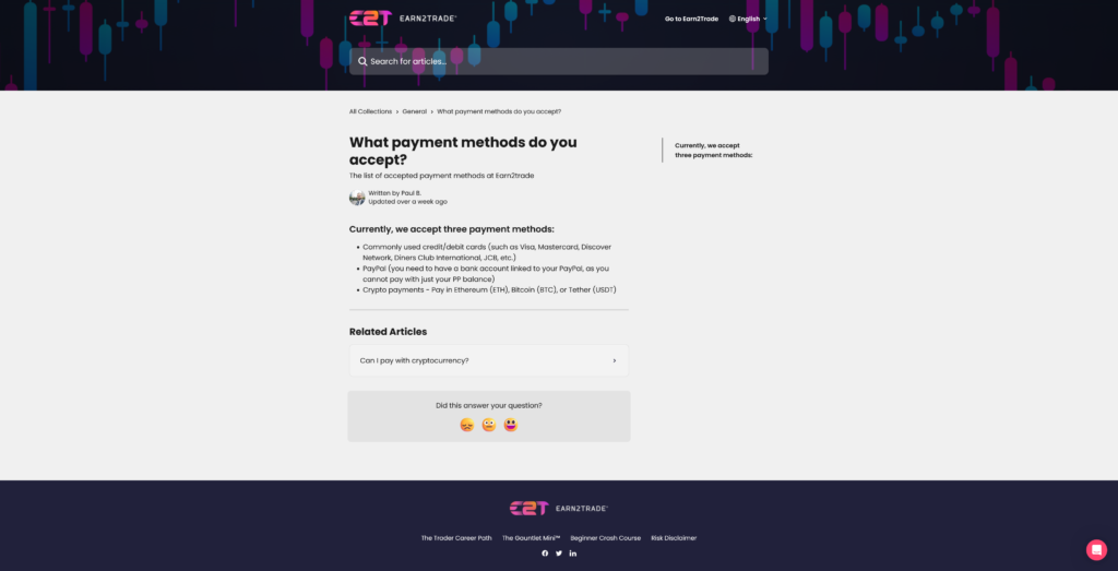 Payment Methods at Earn2Trade