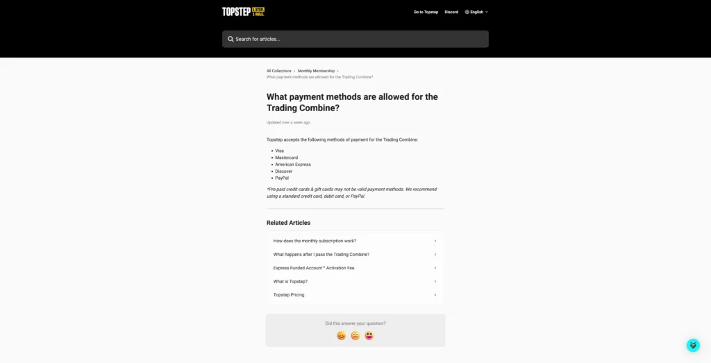 Payment Methods of Topstep