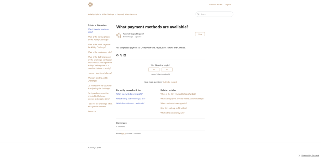 Payment Methods at Audacity Capital